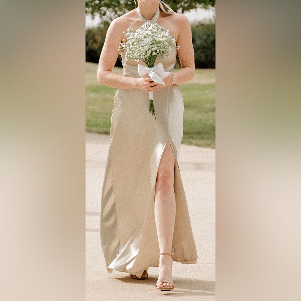 Birdy Grey Shiny Satin Neutral Champagne Monica Dress - Size XS